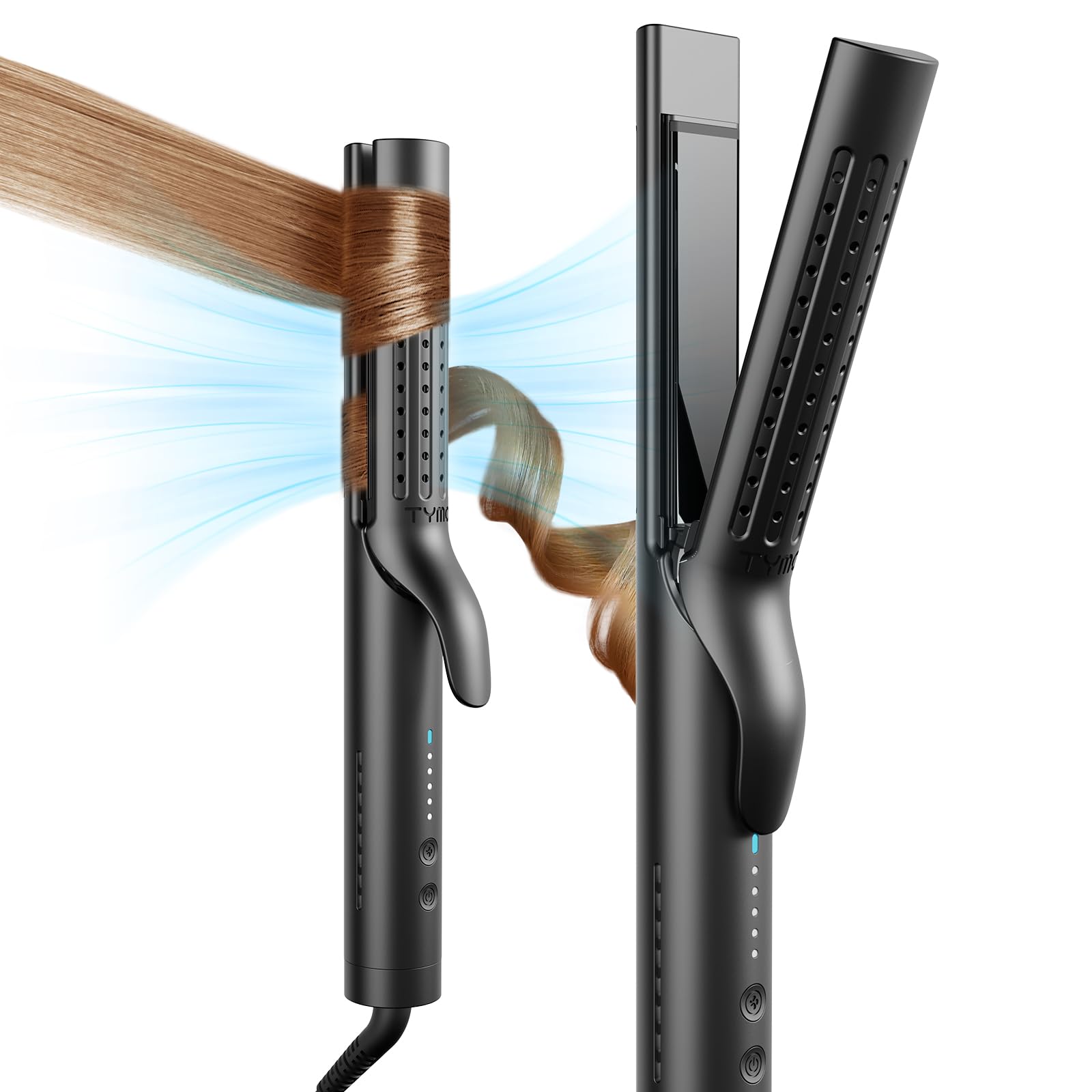 TYMO Airflow Planchas del Pelo - Plancha Alisadora Rizos y Alisado 2 en 1, Alisador y Rizador Iónico para Alisar Rápido u Ondas Naturales con Aire 360°, 32mm Plancha para Rizos Grandes, Negro