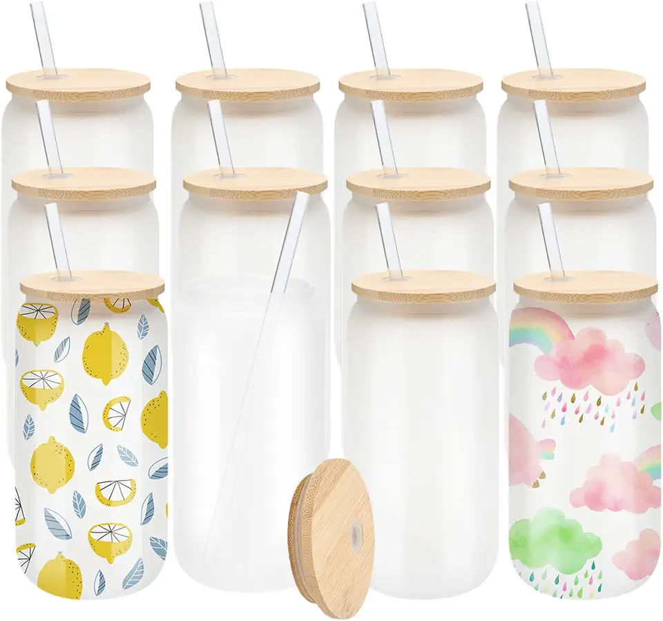 12 Pack Sublimation Glass Cups Frosted 16oz Blanks...