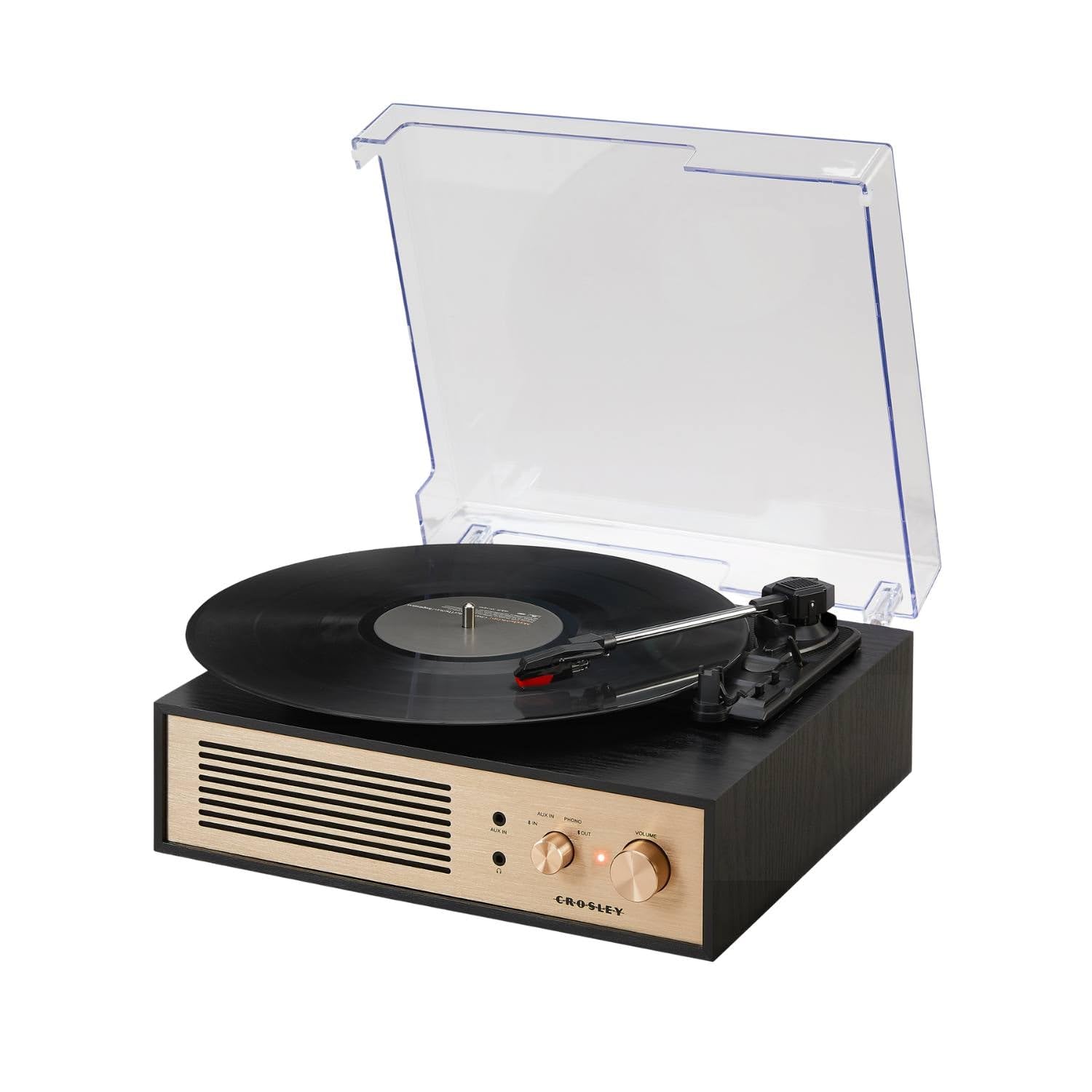 Crosley Miles - Giradischi a 3 velocità con ingresso e uscita Bluetooth, altoparlante integrato, colore: Nero