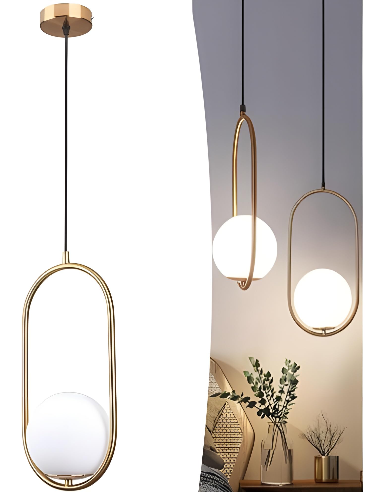 Buy RBSK Capsule Shape Golden Ceiling Hanging Light, Living Room