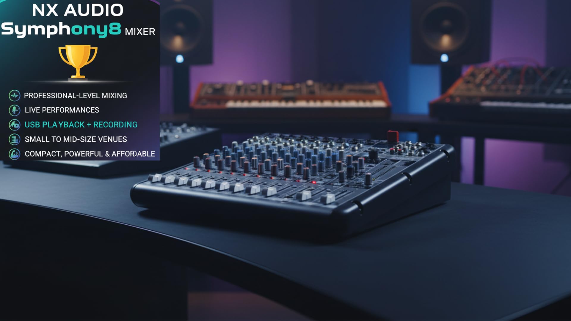 NX Audio Symphony8 Professional 8-Channel Audio Mixer with DSP