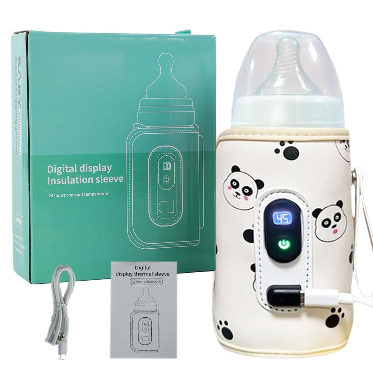 Portable Bottle Warmer for Travel, USB Charging LCD Digital Display, 21 Gears Adjustable Thermostatic Milk Heated Cover, Bottle Warmer Bag, for Family Travel, Hiking and Car