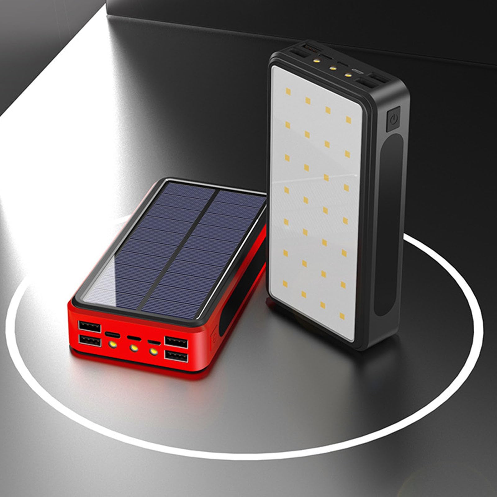Banque D'énergie Solaire 50000 MAh Chargeur Portable en Alliage D'aluminium avec Lampe de Camping LED USB C Charge Rapide pour Camping en Plein Air, Randonnée d'urgence, Voyage (Black)