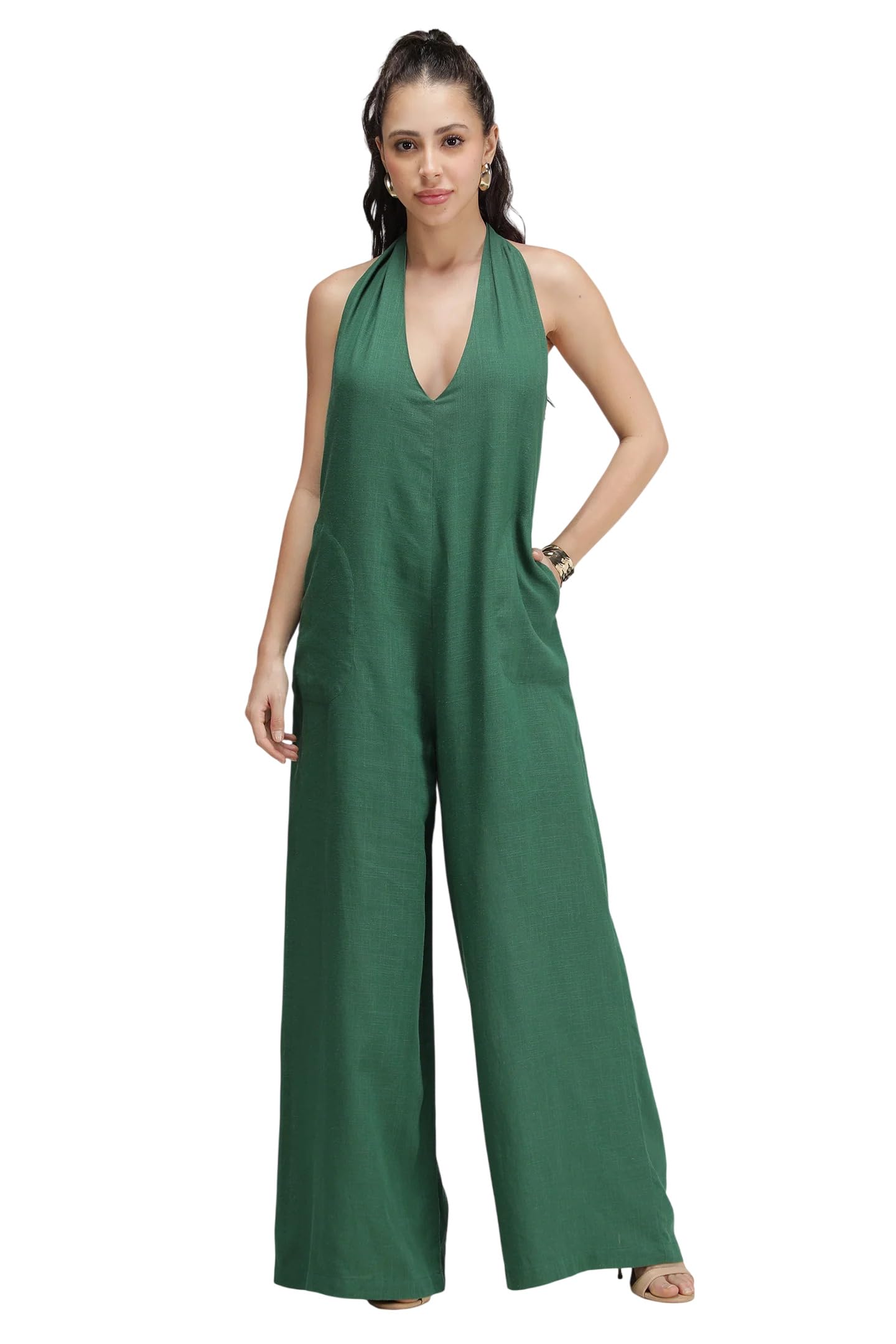 virgio Women’s Cotton Halter Neck Jumpsuit, Sleeveless One Piece Outfit with Stylish Halter Neck Design, Casual Wear Jumpsuit for Women, Comfortable Regular Fit, Breathable Cotton Fabric-picture-16