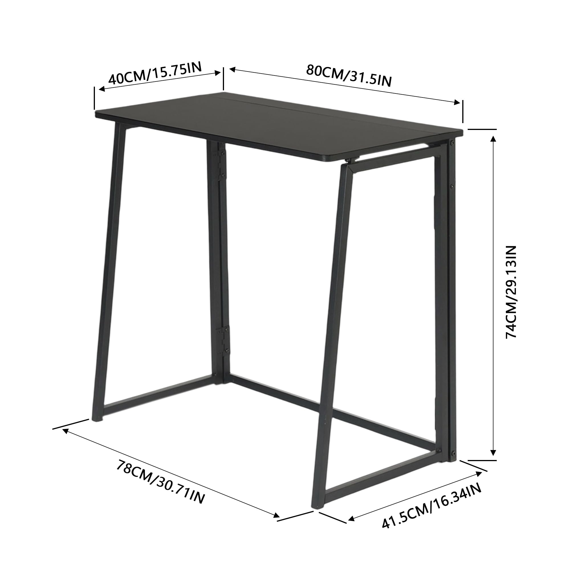 FurnitureR Scrivania compatta e pieghevole, vassoio in legno effetto nero e telaio in metallo, facile da trasportare e riporre, per camera da letto, soggiorno o ufficio, nero, 80 x 40 x 74 cm