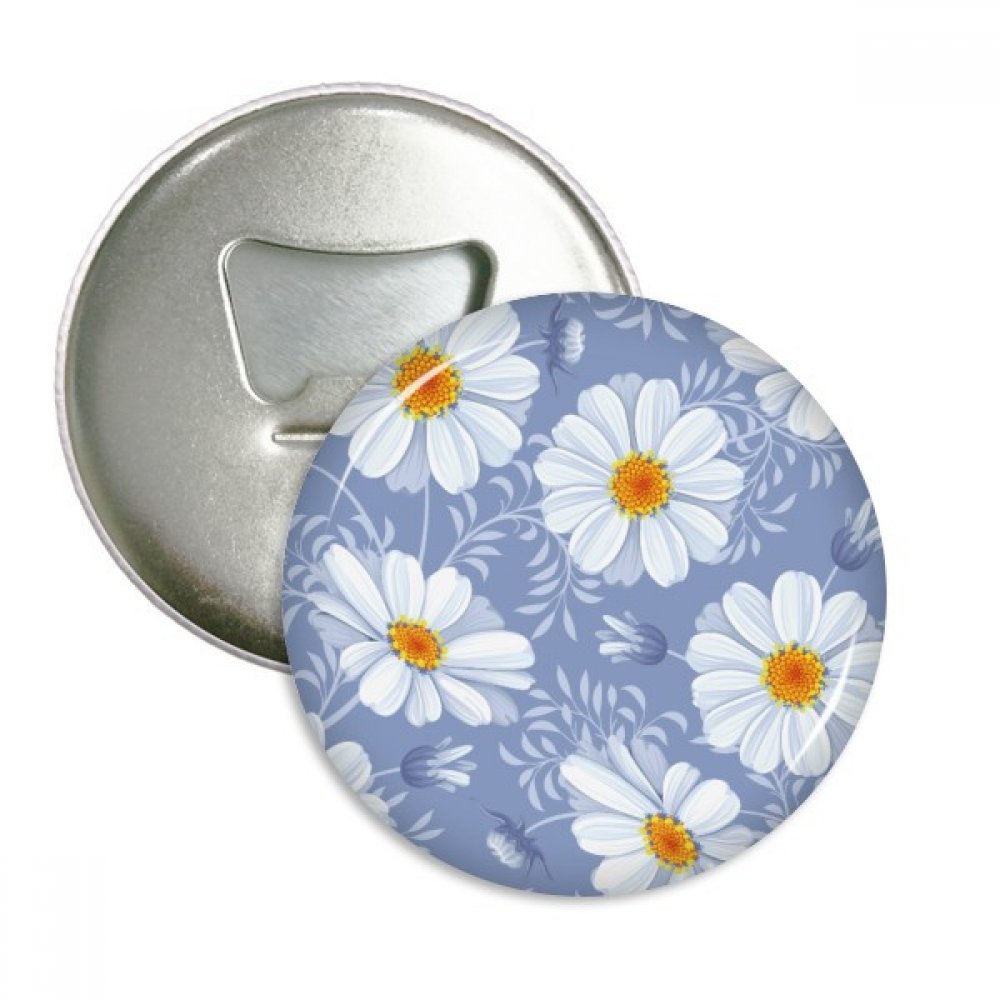 Décapsuleur aimanté rond calliopsis blanc et argent pour magnet frigo et badge 3pcs