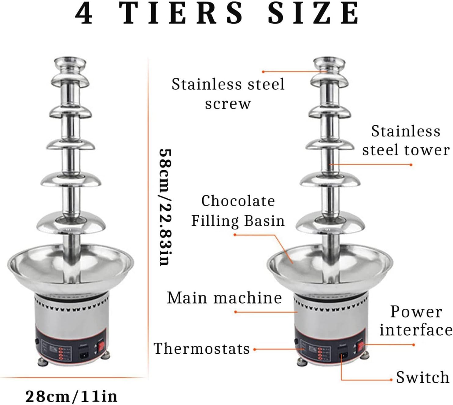 Chocolate Fondue Fountain,4/5/6/7 Tier Chocolate Fountain,Electric Melting Machine,Hot Chocolate Fondue,for BBQ Sauce,Ranch,Nacho Cheese,Liqueurs,5floors