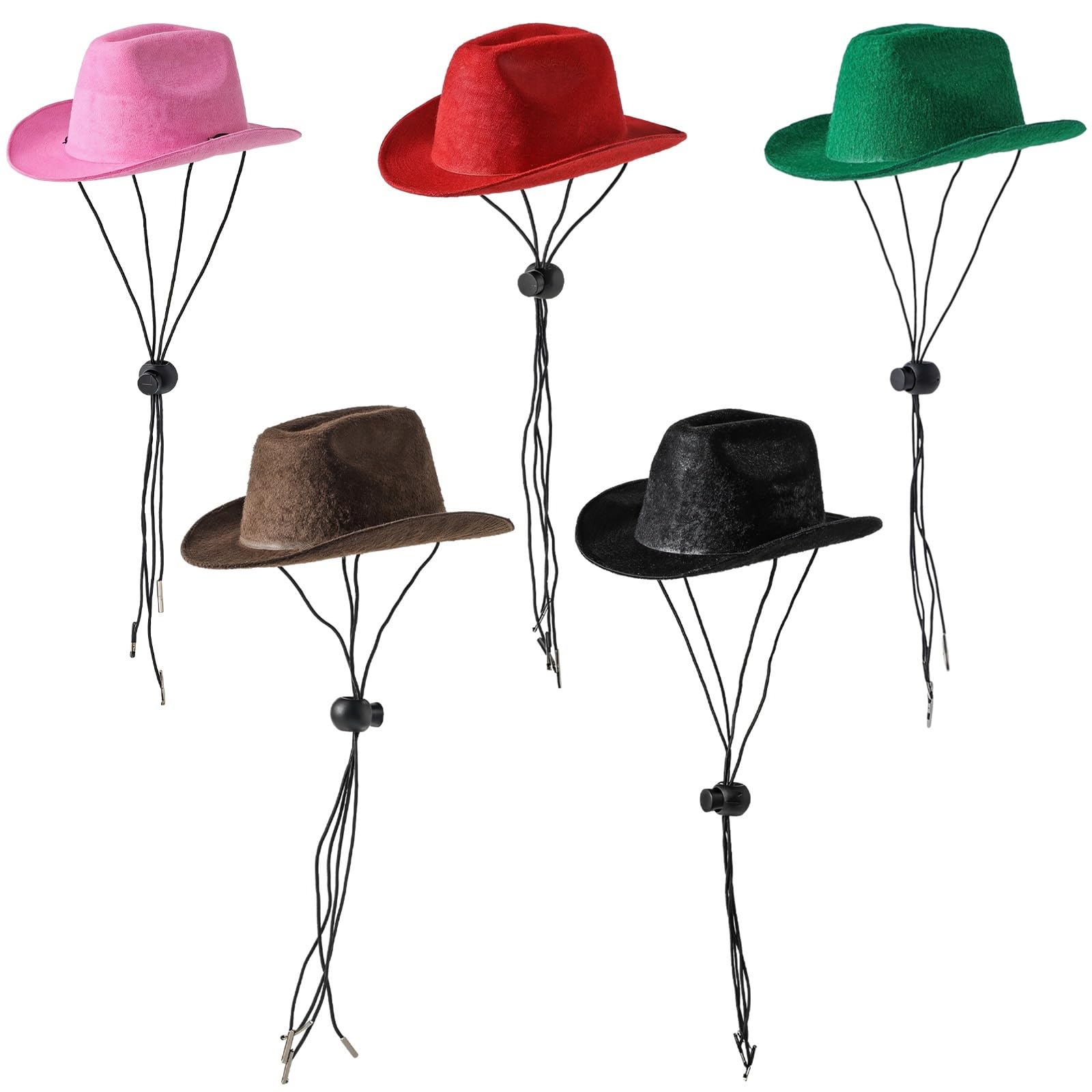 Packool 5 Colors Adjustable Strap Pet Cowboy Cosplay Cap for Holidays, Parties, 5 PCS Pet Cowboy Hats, Small Dog Cowboy Hat, Cat Cowboy Hat, Perfect for Cats, Dogs, Rabbits, Dolls