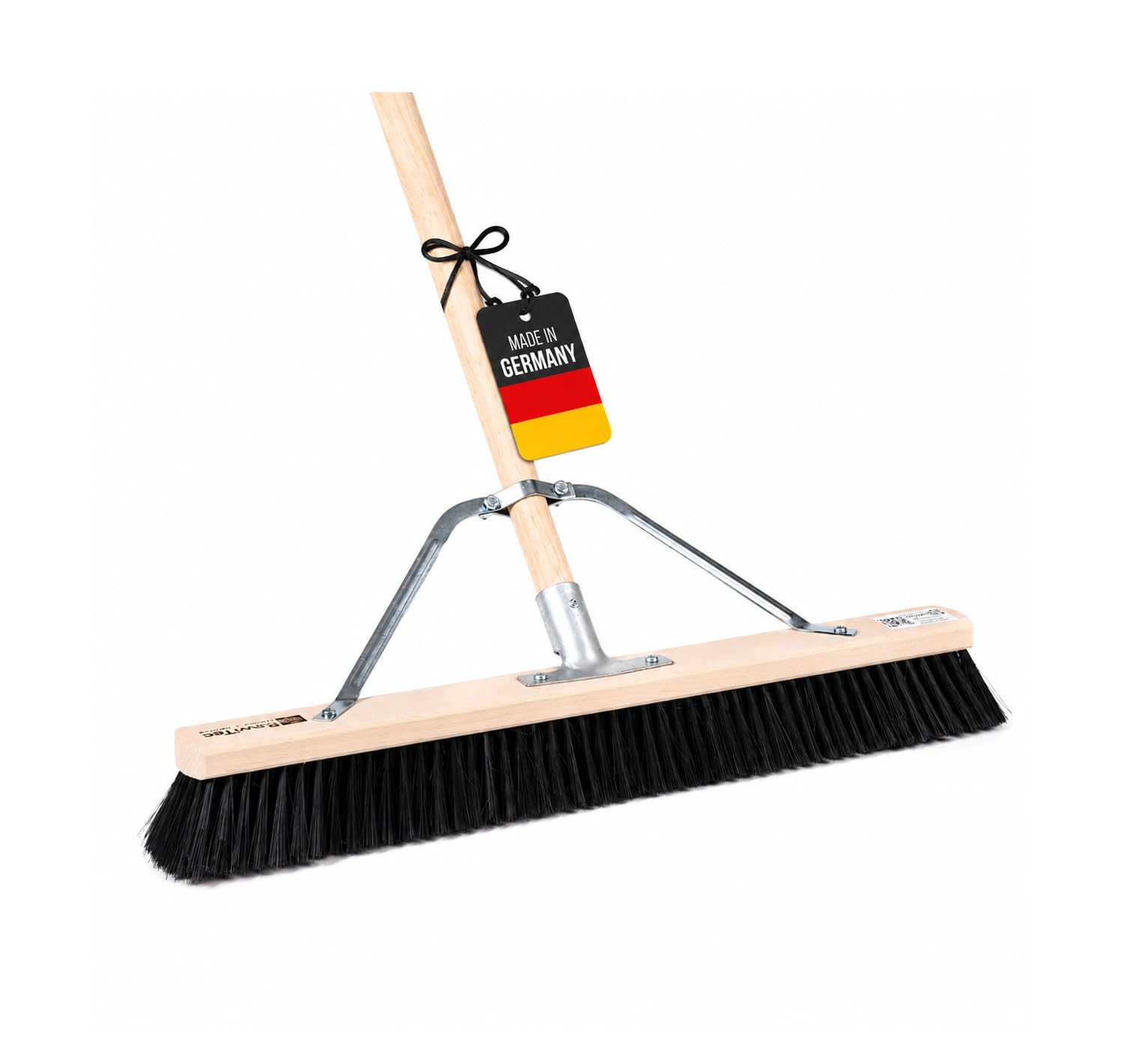 Profi Saalbesen 60cm mit Stiel 160cm weiche Kunsthaar Borsten Besen Stabi | Spezieller Stielstabilisator/Zusatzhalterung, Besenstiel Ø28mm, Weiche Feine Kunsthaar-Poly-Borsten