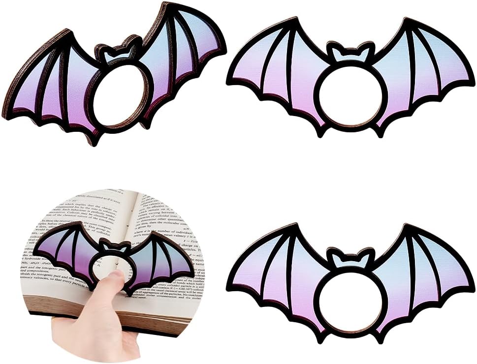 AHANDMAKER 4Pcs Bat Thumb Page Holder, Thumb Bookmarks Keep Books Open, Thumb Page Holder for Reading, Thumb Ring Bookmark Reading Accessories for Readers Book Lovers Gifts
