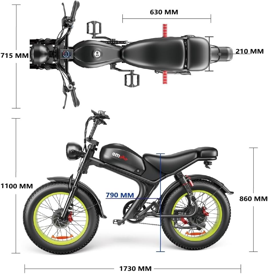 Emoko C93 Electric Bike dimensions diagram