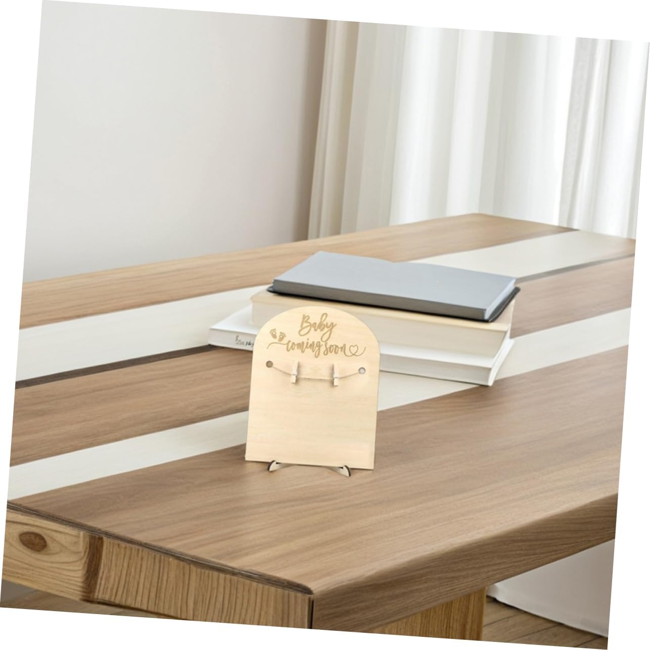 2sets Unique Wooden Newborn Birth Announcement Plaque with Stand Clips Gender Display Cards for Hospital Nursery Decor Heartwarming for Parents
