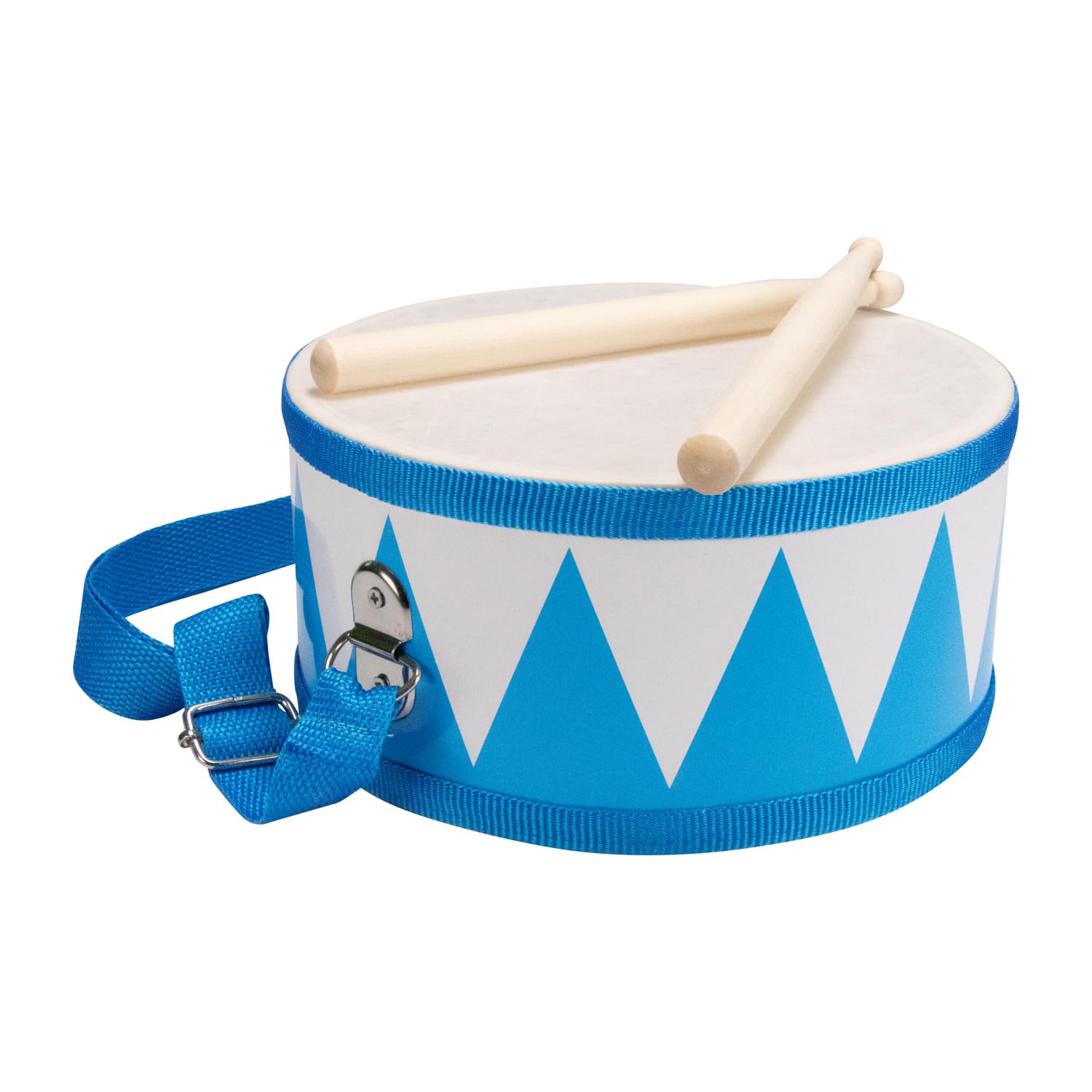 Bęben dla dzieci niebiesko-biały instrument muzyczny z drewna z paskiem do noszenia i pałeczkami D: 20 cm-3845