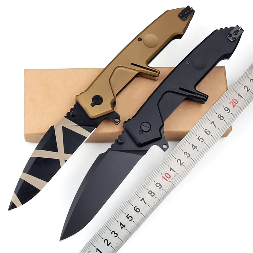 Outdoor Messer Survival Taschenmesser Robust Aus Stahl N690 Schwarz Alu Klappmesser Lang, Camping messer multitool, F2 Jagdmesser Scharfes Einhandmesser, ‌Allzweckmesser EDC Messer mit KnopfdruckLock