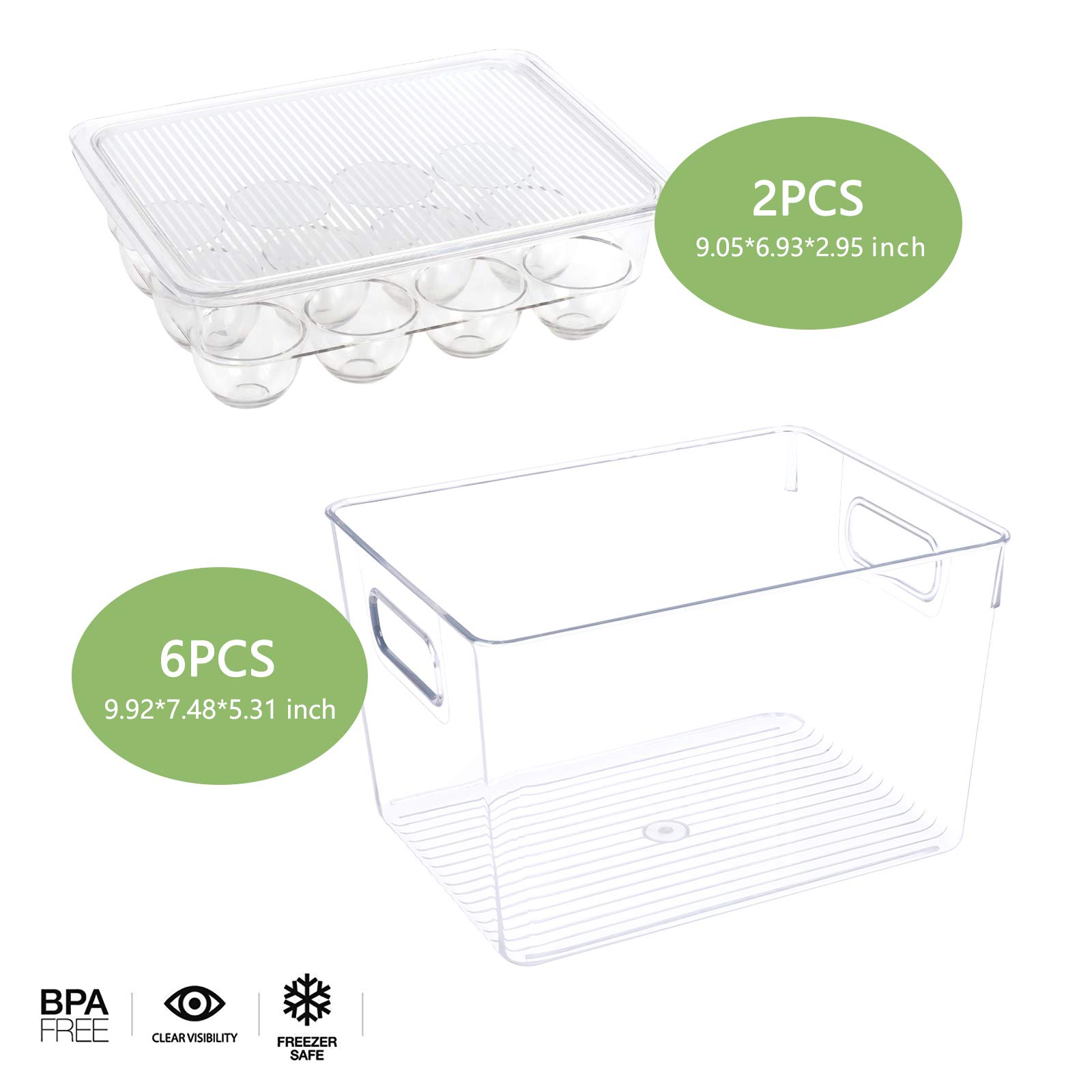 Clear Fridge Organizer Bins Set 8 Piece Plastic Refrigerator Storage Bin, Pantry Clear Plastic