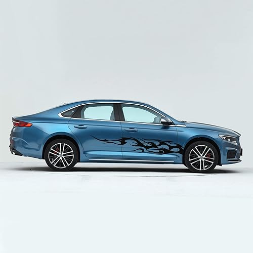 Miniatura 5 de RUIANTE 4 PCS Calcomanías Universales de Rayas Laterales para Carrocería de Carreras, Decoración de Capó y Puertas Laterales con Patrón de Llamas,