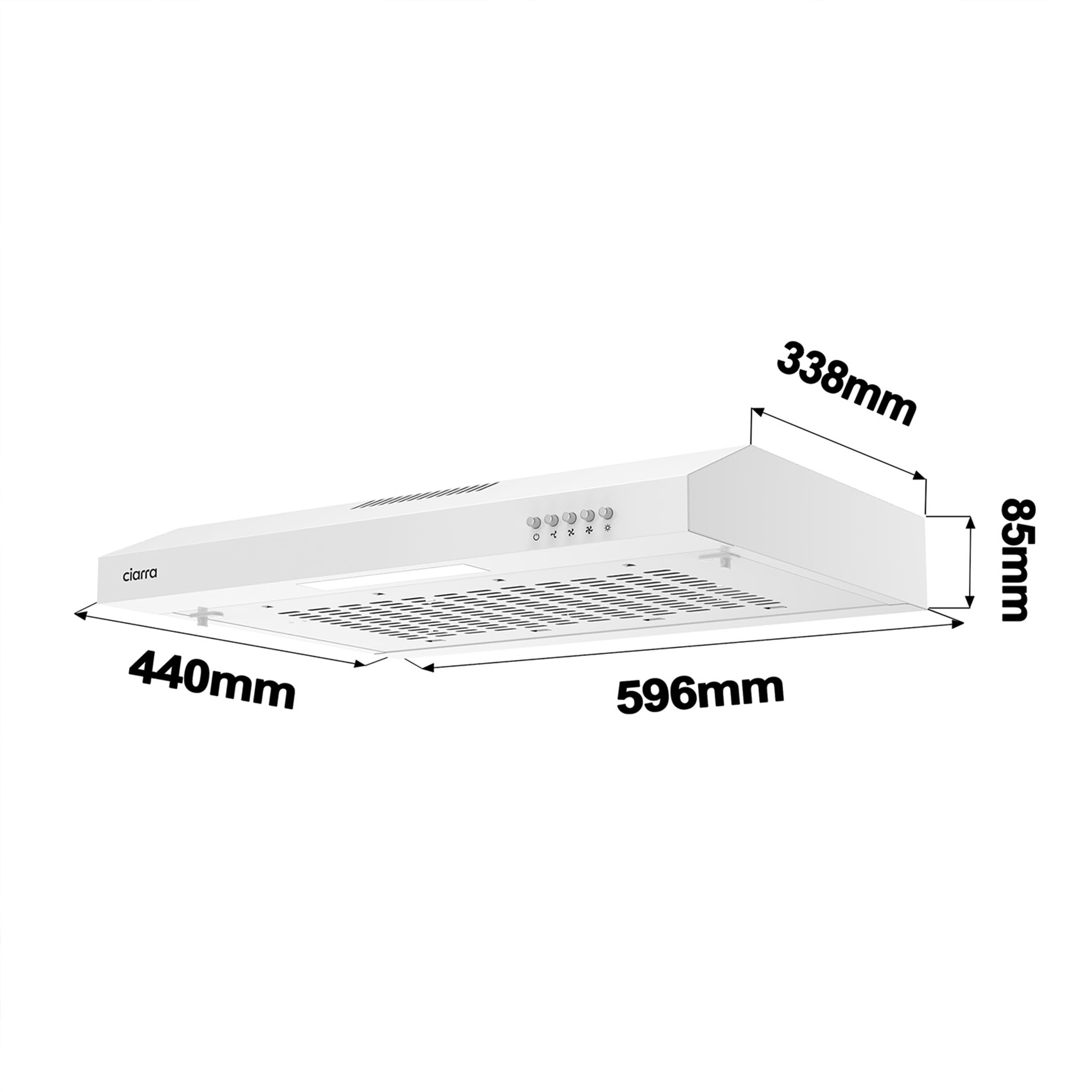 CIARRA CAW6903A Hotte Aspirante Casquette 60cm- 3 Vitesses - Filtre au Charbon NON INCLUS - Boutton Pousoir - Eclairage LED - Evacuation et Recyclage - Hotte de Cuisine - Blanc