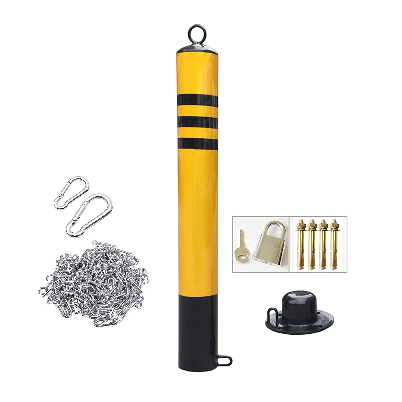 SnamicE Reflective Traffic Cones Heavy Duty Parking Pole for Car Driveway Metal Bollard Post with 5m Iron Chain Barrier,