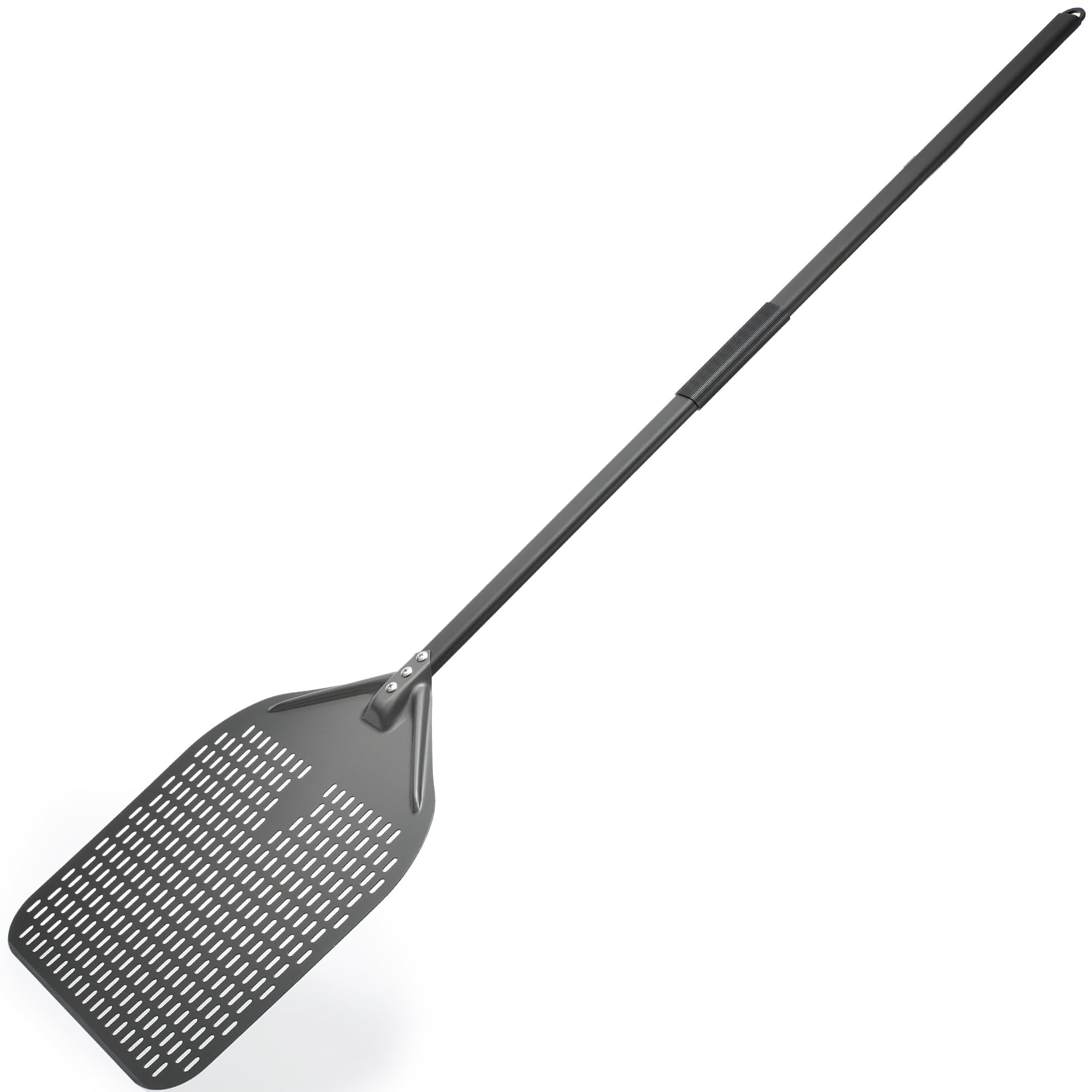 Onilini 13 Inch Perforated Pizza Peel, 53 inches Overall Long Handle Pizza Paddle, Hard Anodized Aluminum Pizza Spatulas, Commercial Pizza Oven Accessories