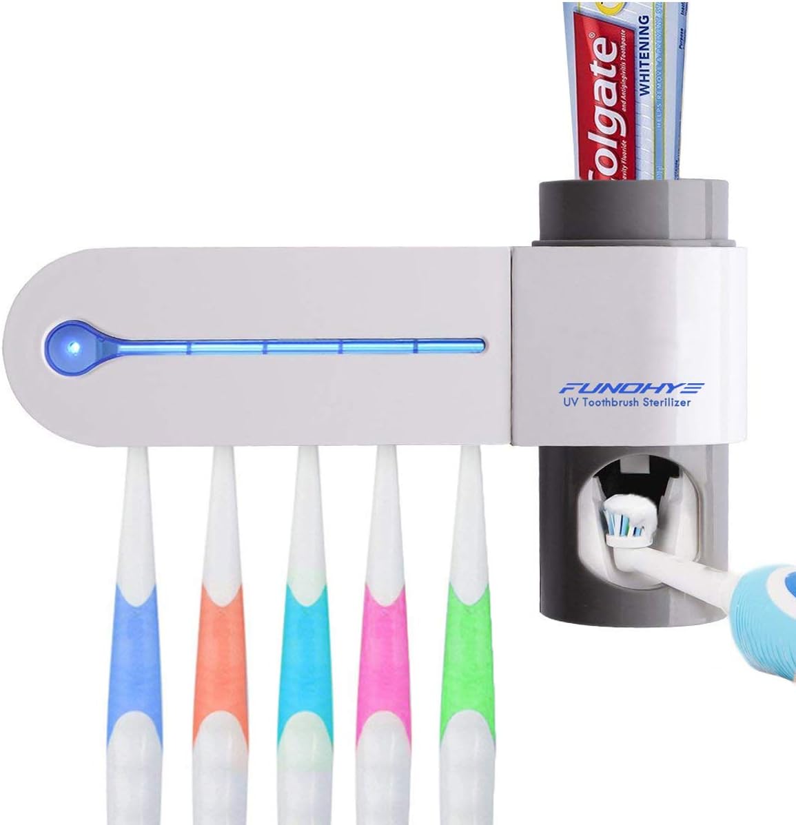 FUNOHYE UV Toothbrush Holder Toothpaste Dispenser wall mounted Toothbrush Holder & Automatic Toothpaste Holder 5 uv toothbrush sanitizer Holder UV toothbrush cleaner toothpaste
