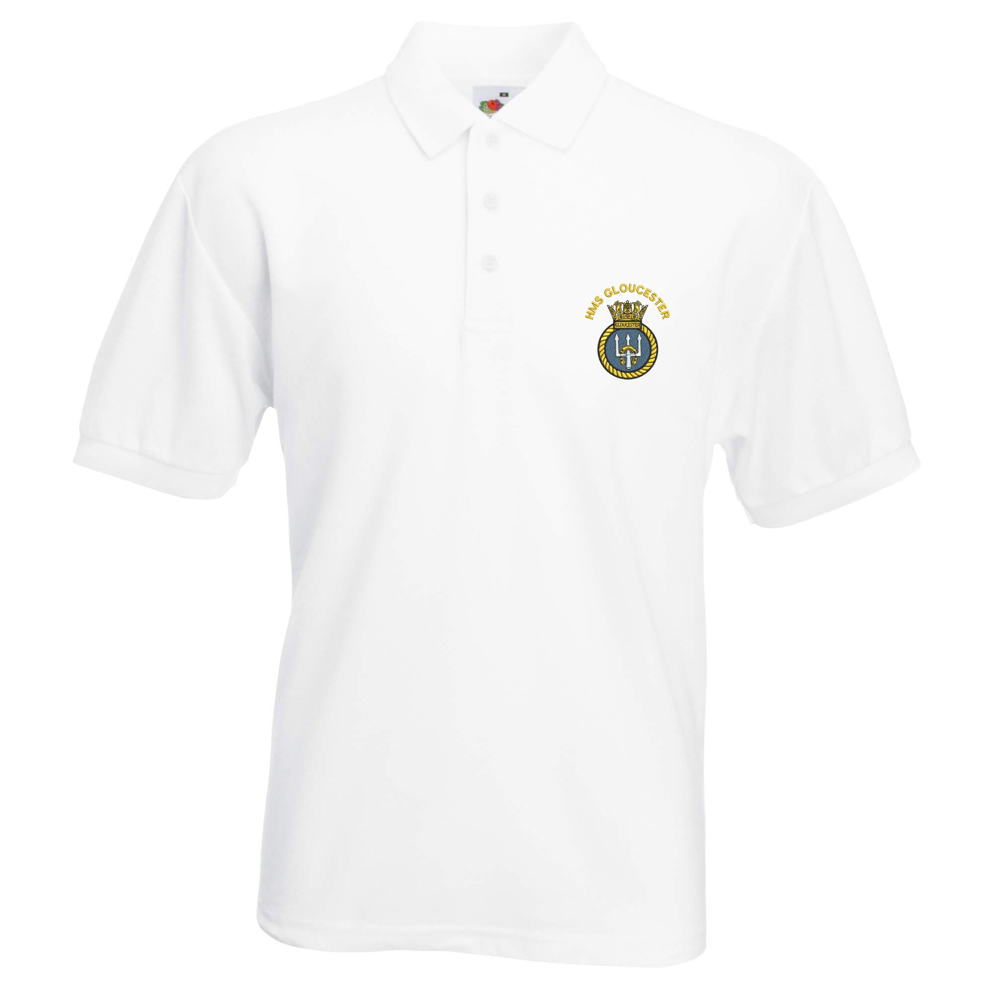 The Military Store Men's White Hms Gloucester Embroidered Polo - X Large