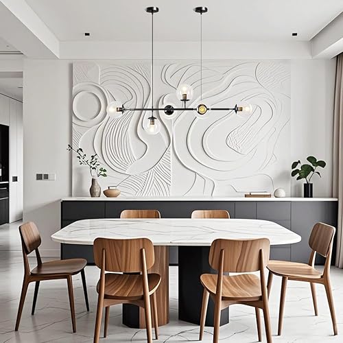 Miniatura 2 de BOKT Lámpara colgante de globo de vidrio transparente de 6 luces, lámpara Sputnik rectangular moderna de mediados de siglo, estilo vintage, negro,