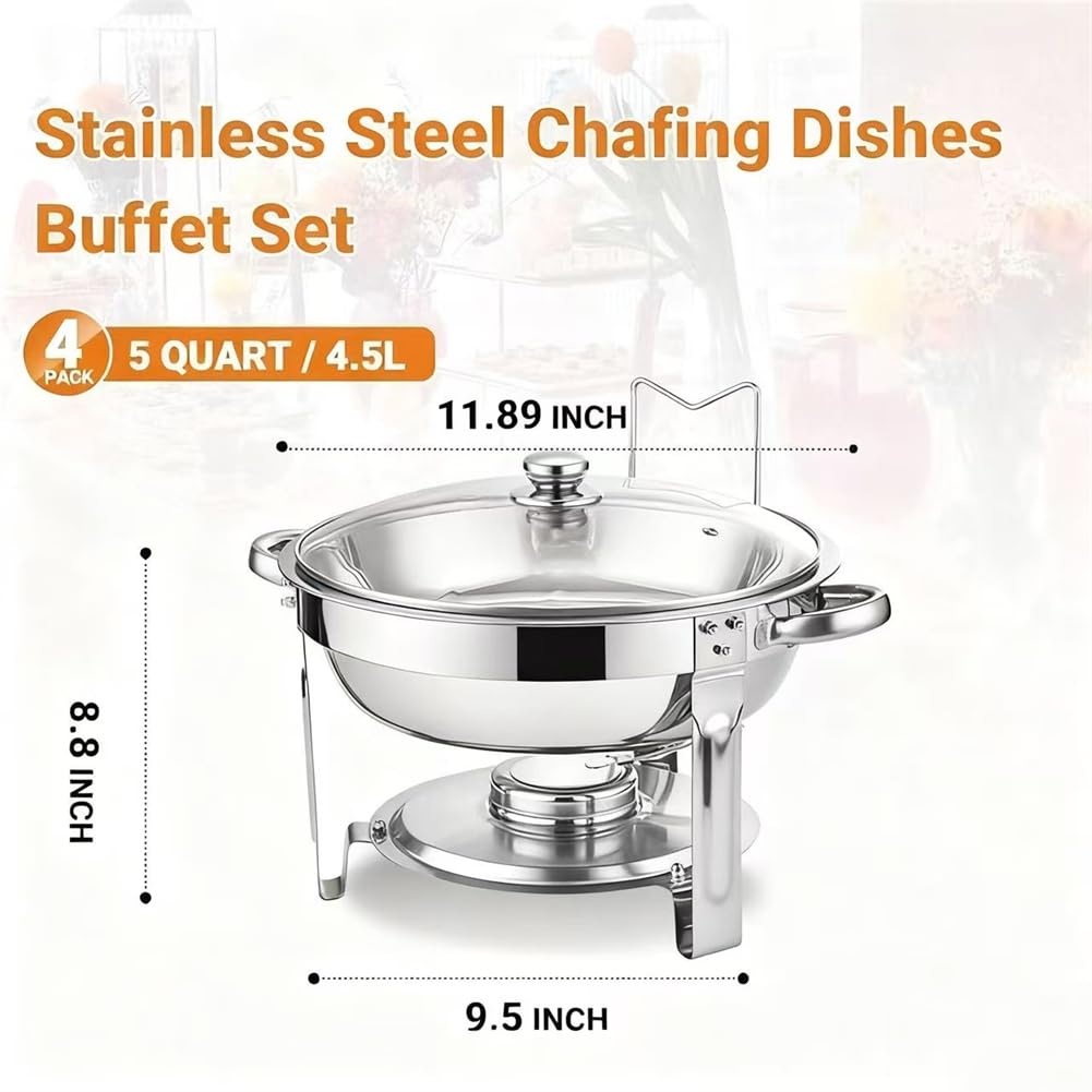 Bandeja de acero inoxidable de 4,5 L con tapa, calentador de alimentos calientes para fiestas, reuniones, eventos, duradera, fácil de limpiar, ideal para servir platos calientes