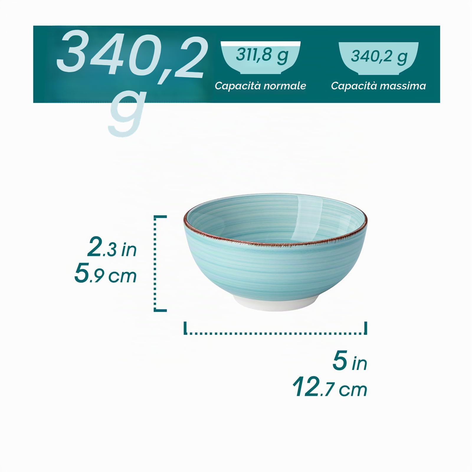 vancasso Bonita - Set di 6 ciotole piccole in ceramica da 380 ml, ciotole per cereali, ciotole, ciotole da portata per zuppe, dessert, snack, porridge, riso, lavastoviglie e microonde, colori freddi