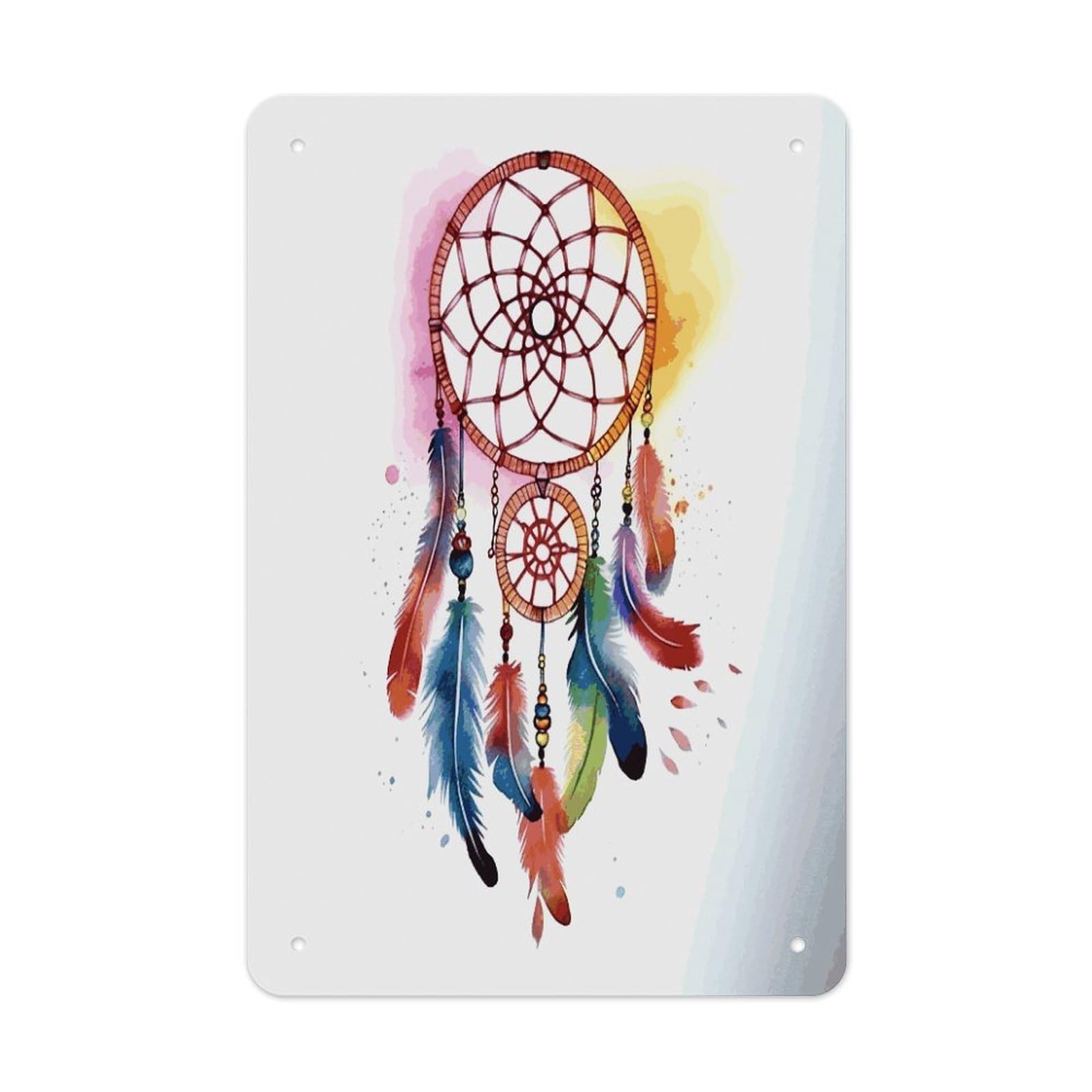 LDGSUPH Watercolor Dream Catcher Wall Art Prints Folded Edge Iron Sheet Painting with Holes for Wall Prints Decorative Picture Metal Signboard Decor Painting for Outdoor Indoor Wall Decor