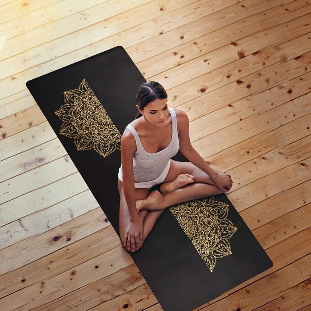 Mata do jogi Naturalna guma Pilates Mata do ćwiczeń Przysiady Rozciąganie pompek Mężczyźni Kobiety Domowa siłownia Zagęszczona wydłużona mata treningowa z czarnego złota