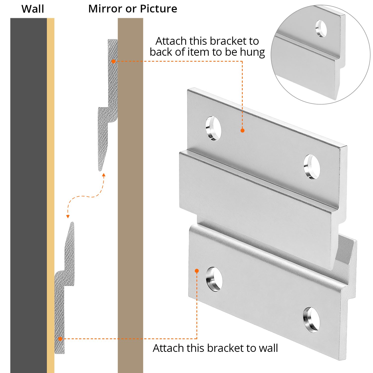 QWORK® 2 works Aluminum French Cleat Picture Hanger Mirror Hanger, 2"/50mm, Supports 30lbs/13.6KG - Image 3