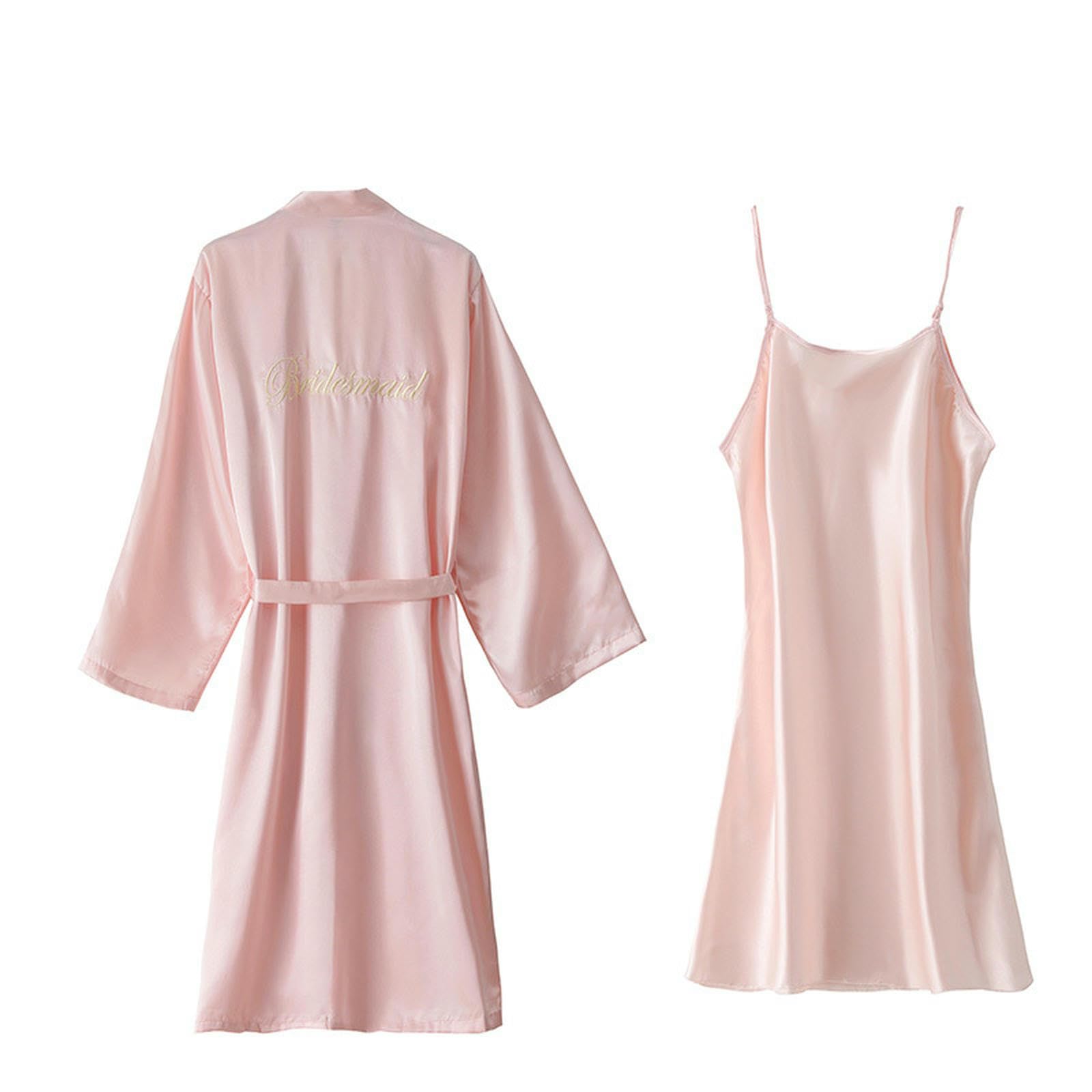Brautmorgenmäntel Langer Frühling Und Sommer Simuliertes Seide Bestickter Dressing, Brautbrautjungfern Hochzeit Nachthemd-langarmes Schwarz Ohne Worte - Mit Nachthemd-XL