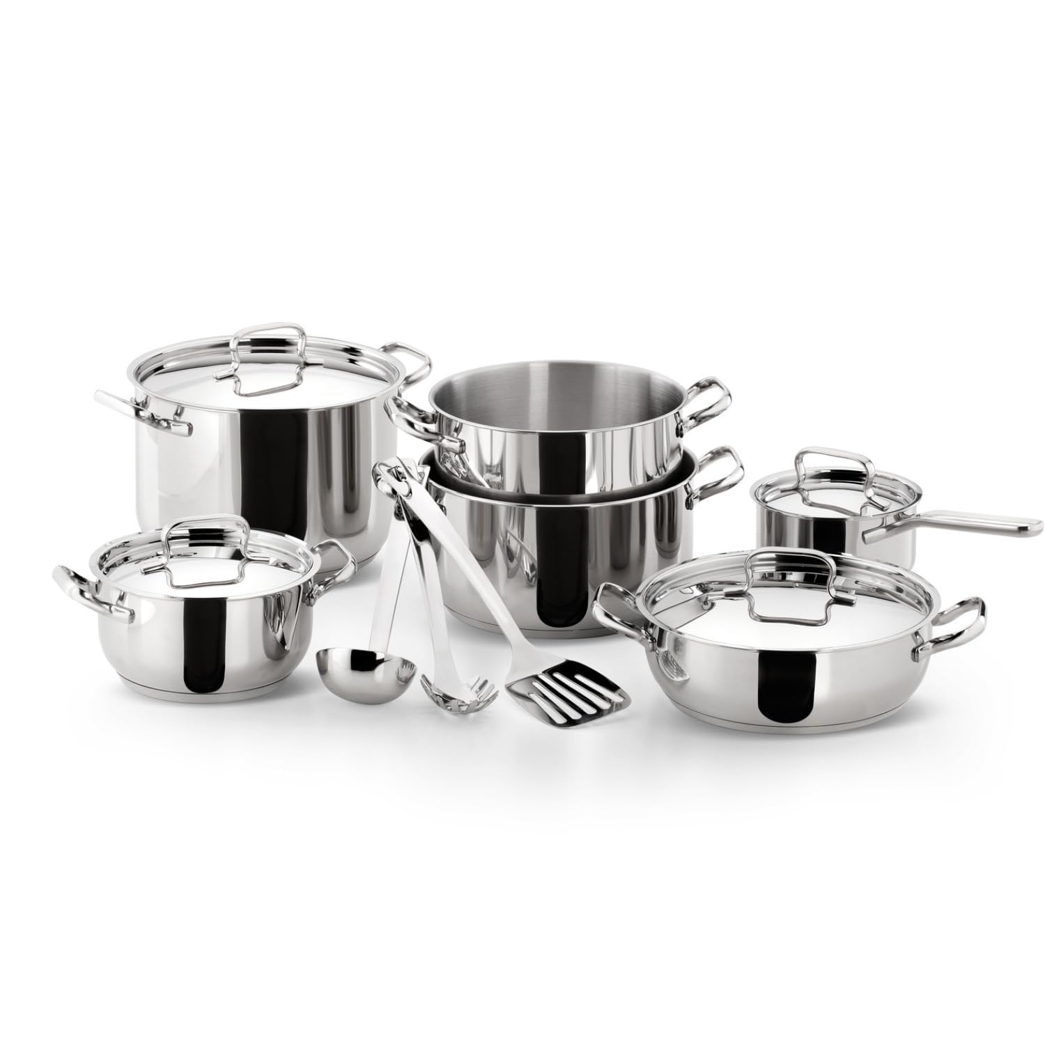 Lagostina Set di Pentole Induzione, Gas e Forno in Acciaio Inox 18/10, 13 Pezzi, Fondo Lagoseal Plus Triplo Strato, Batteria Pentole con 4 Casseruole, 2 Pentole, 4 Coperchi, 3 Utensili Cucina