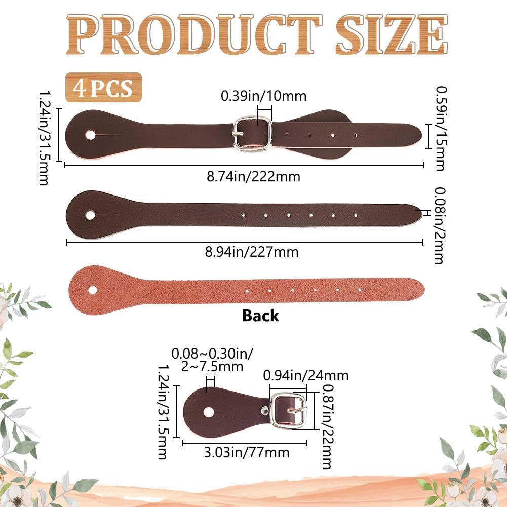 GORGECRAFT 4pz Cinturini Speroni in Vera Pelle Cocco Marrone con Lacci Scarpe con Tacco Alto Cinturini Scarpe alla Caviglia con Fibbia Staccabile Cintura Regolabile Stivali da Cowboy Western A Strato