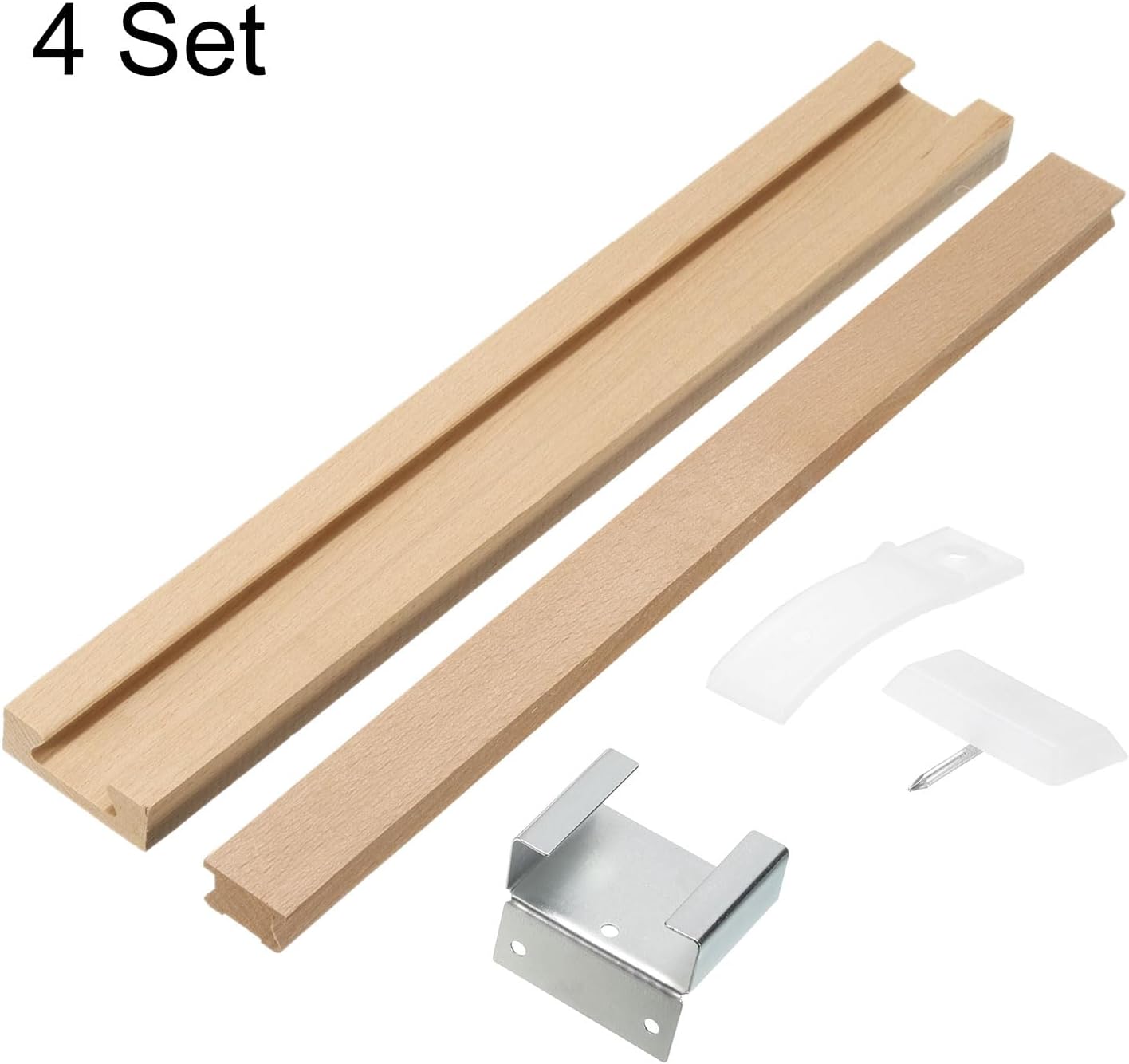 4 Set Of Wooden Drawer Slides, 17-3/4 (45 CM) Classic Wooden Central Guide With Metal And Plastic Slide Bracket, Lower Rails Replacement Kit