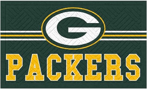 Team Sports America NFL Green Bay Packers - Tapete de entrada 28 x 16 pulgadas Escotilla cruzada en relieve Parte trasera antideslizante