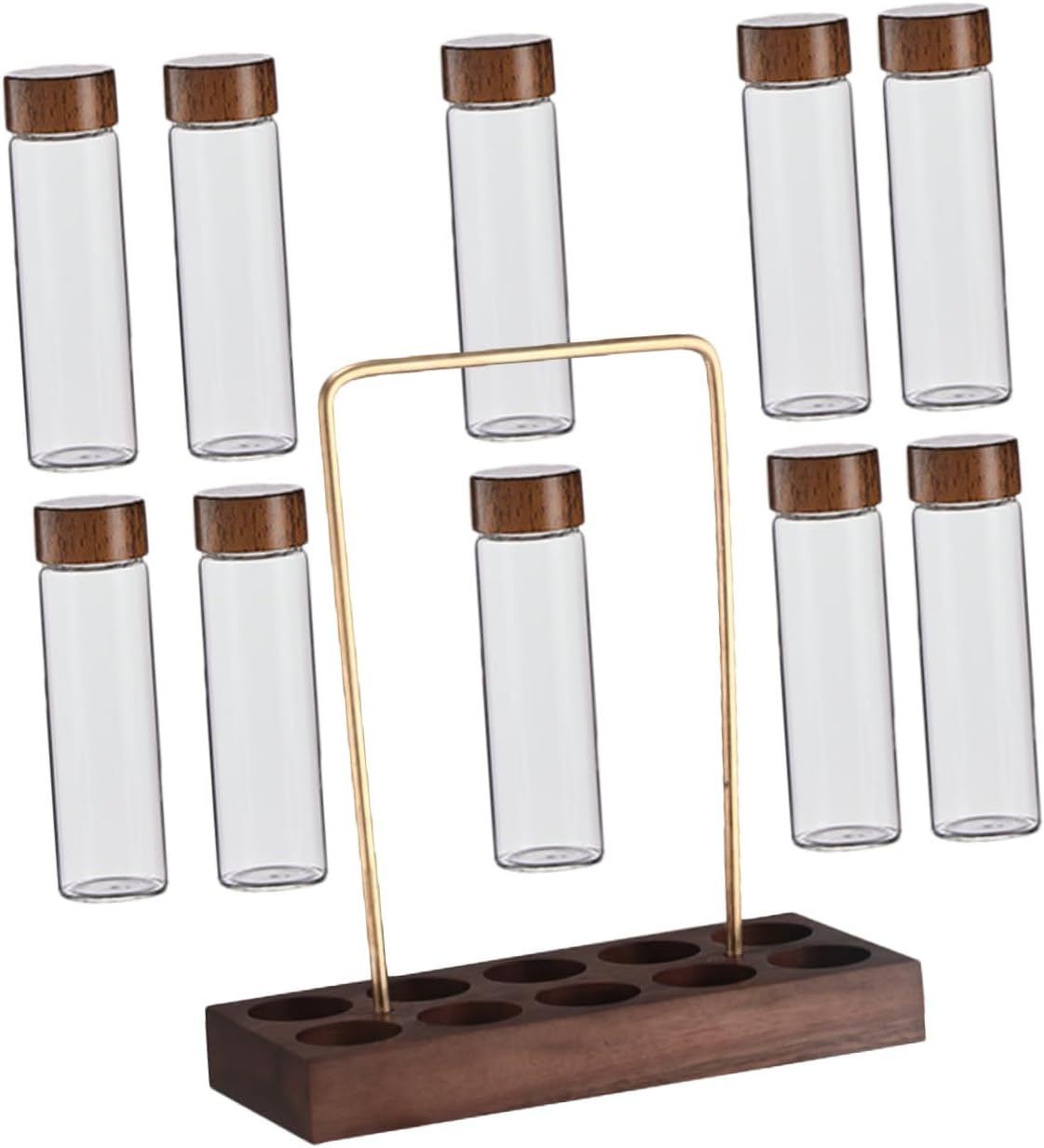 Glass Coffee Bean Storage Tubes with Walnut Wood Stand Airtight Sealed Canisters for Freshness and Aroma Preservation Space-saving Single Tube Design for Coffee Spices and Herbs