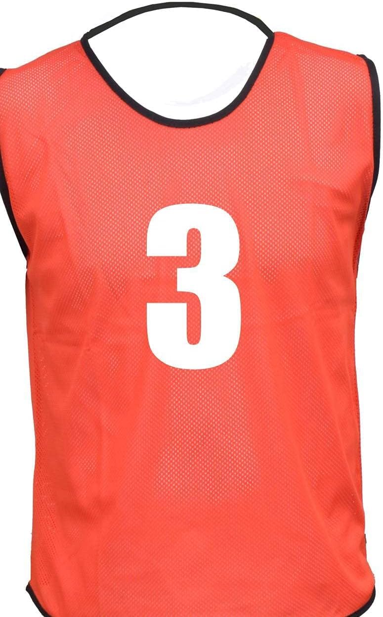 10 MESH BIBS FOOTBALL TRAINING SPORTS BIBS PRINTED NUMBER (1-10 OR number of your choice) Front & Back (Red (Back Only), Adult(Large to XL))