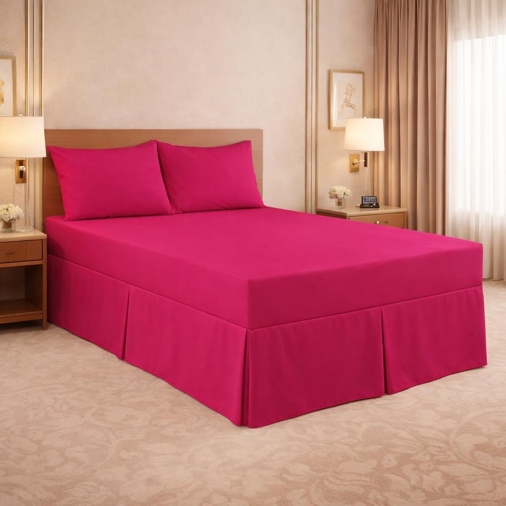 Arlinens Fuschia Luxury Plain Dyed Poly Cotton Platform Base Valance Sheet In Following Colours And Sizes (Double, )