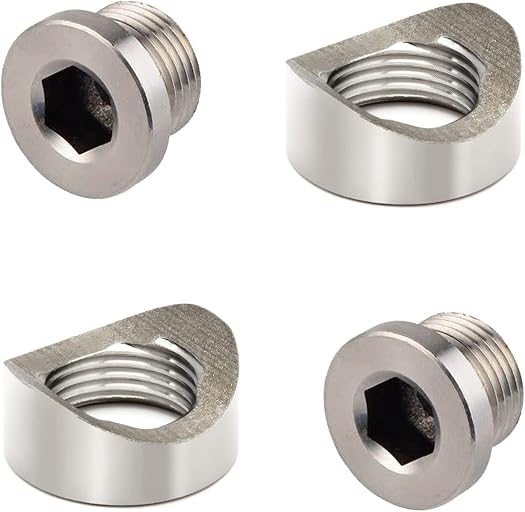 O2 Sensor Bung, Stainless Steel Oxygen Sensor Mounting Bungs and Plugs, M18 X 1.5 Thread Notched Style Oxygen Sensor Fitting Bungs, Suitable for 1.5-2 inch Pipe- 2 Bungs/2 Plugs
