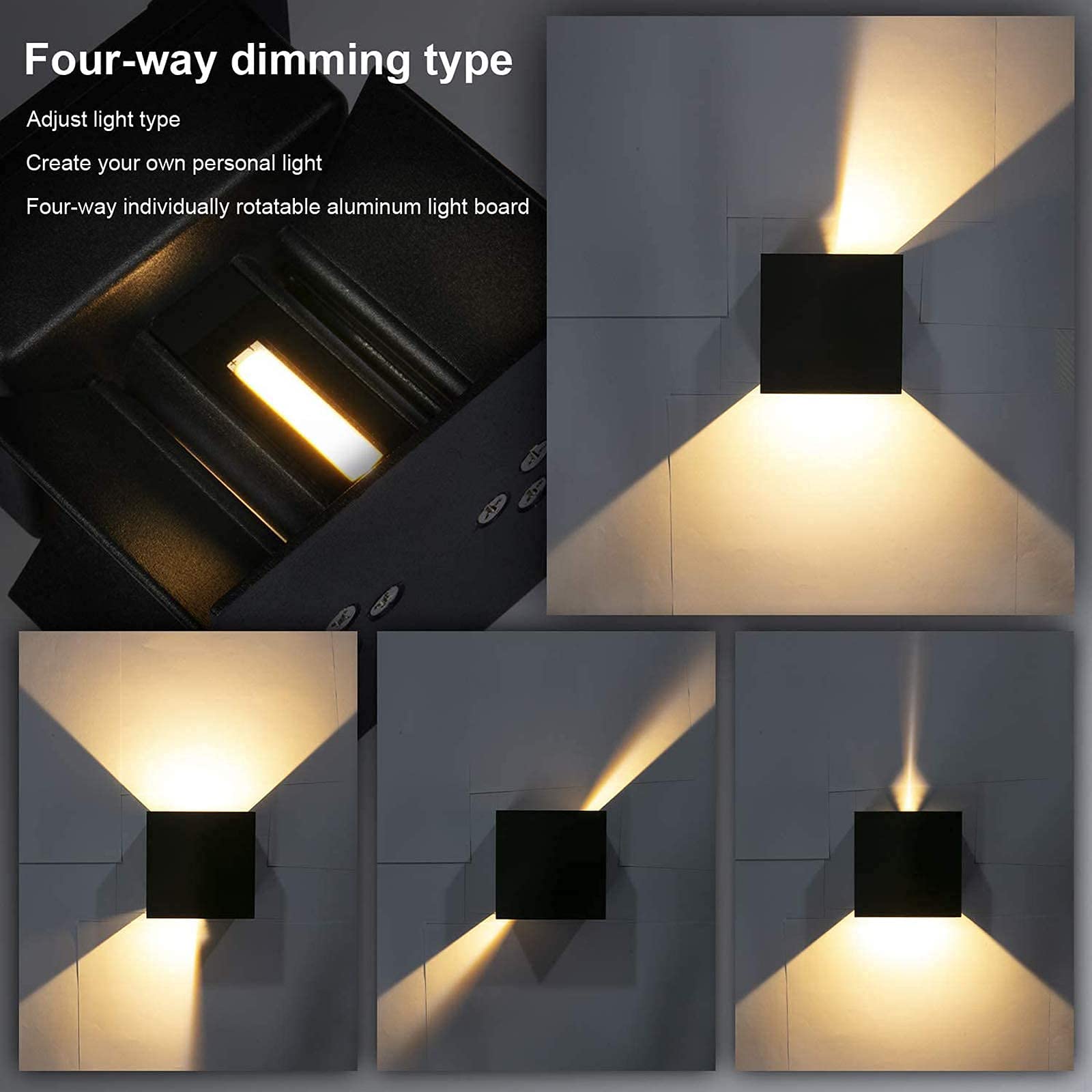 2 Pezzi Applique da parete Esterno LED Lampada da Parete Interno LED Nero 12W Bianco Naturale 4000K IP65 Impermeabile Quadrata Alluminio Lampada Muro su e Giù Regolabile Design Facile Da Installare