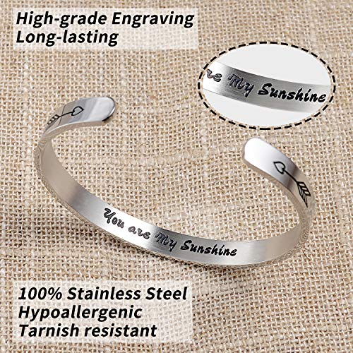 Image of AZNECK You Are My Sunshine Inspirational Bracelets Gift for Her Daughter Sister Niece Girlfriend Mantra Cuff Bangle Mom Grandma Jewelry for Her