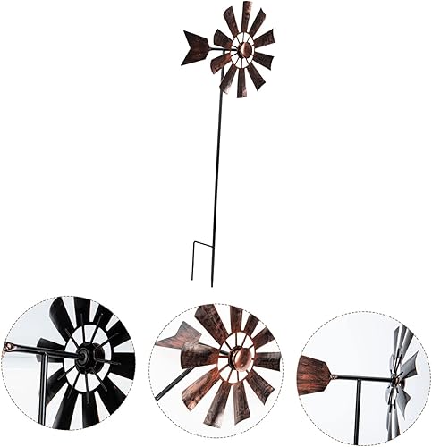 Miniatura 7 de DOITOOL Molino de viento de metal forjado adorno de césped escultura al aire libre decoración al aire libre molino de viento de jardín estaca