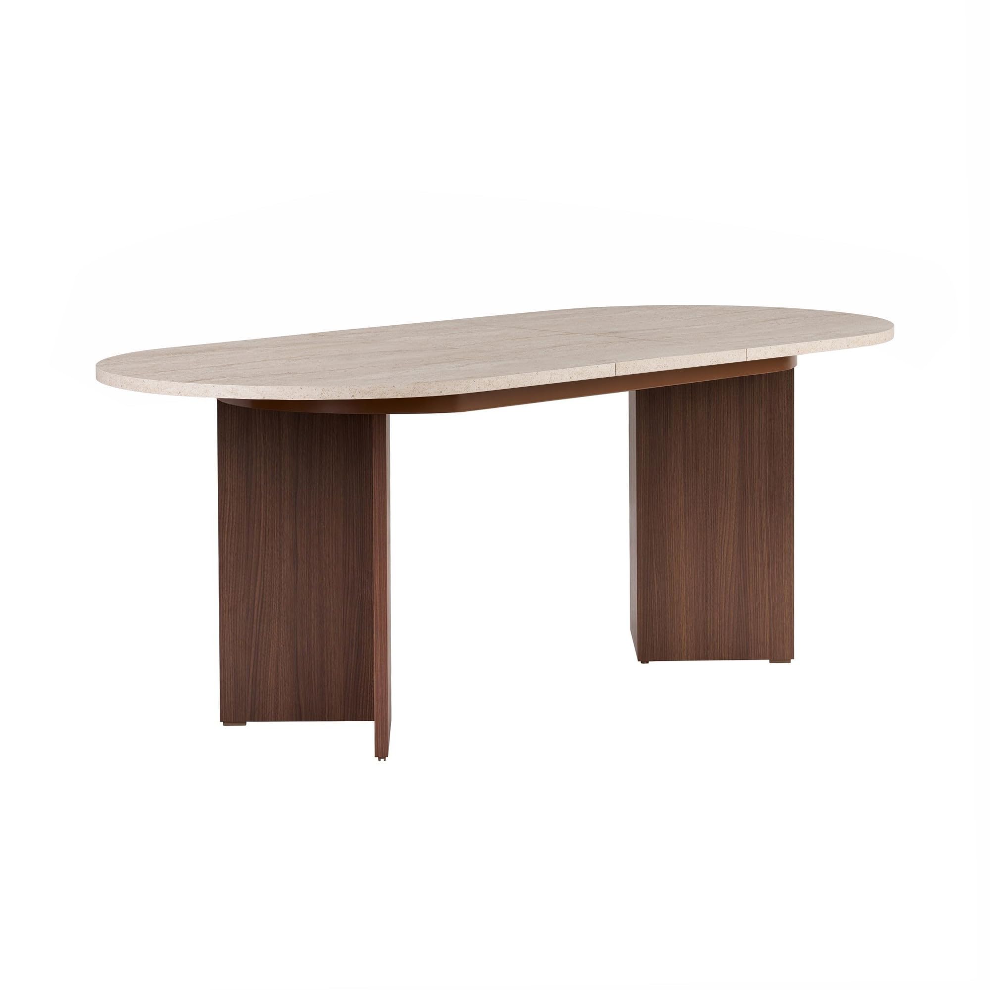 Hanah Home Ausziehbarer Esstisch, 160–200 cm, Travertin & Mailänder Nussbaum, 100% melaminbeschichtet, Metallgestell, 25 mm stark | Stilvoll & funktional für modernes Essen