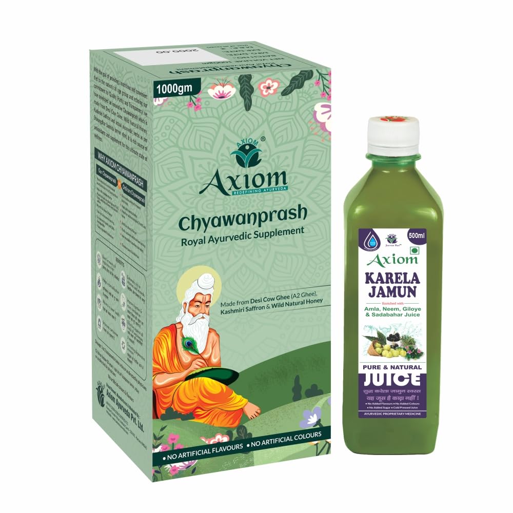 Axiom Immunity Booster Pack of Royal Ayurvedic Chyawanprash 1kg & karela jamun 500 ml | 2X Immunity | Made With Deshi Cow Ghee(A2 Ghee), Kashmiri Saffron & Wild Natural Honey