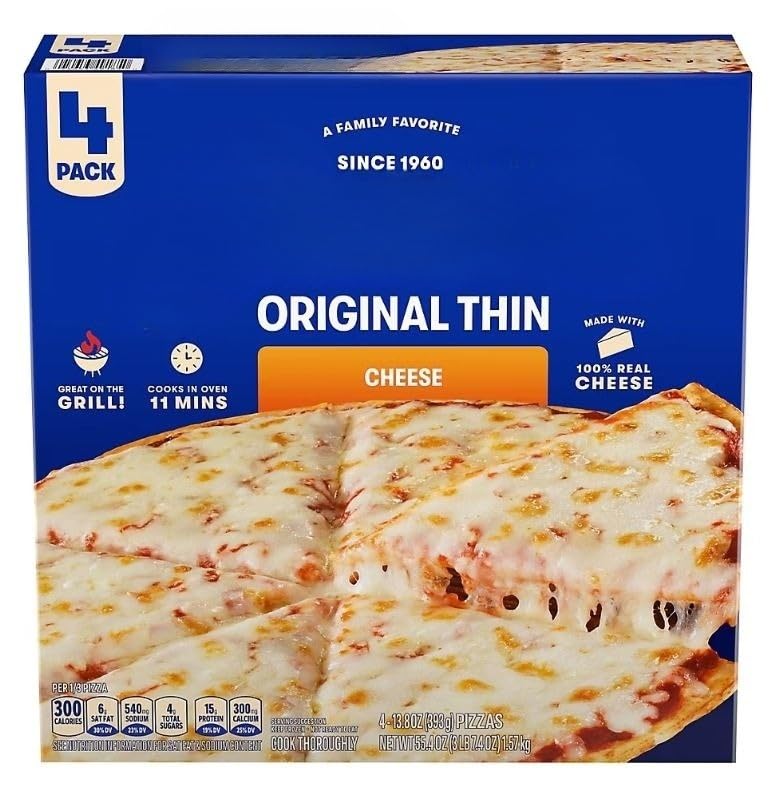 Cheese Pizza is made with real mozzarella cheese, delivering an easy, fulfilling meal that's also delicious. This delicious frozen pizza can be cooked and served within minutes. This pack contains four pizzas for your convenience and delight. Please keep Jack's Cheese Pizza frozen until you're ready to enjoy! 4 pk [ 55.4 oz , 3.4 lb ]