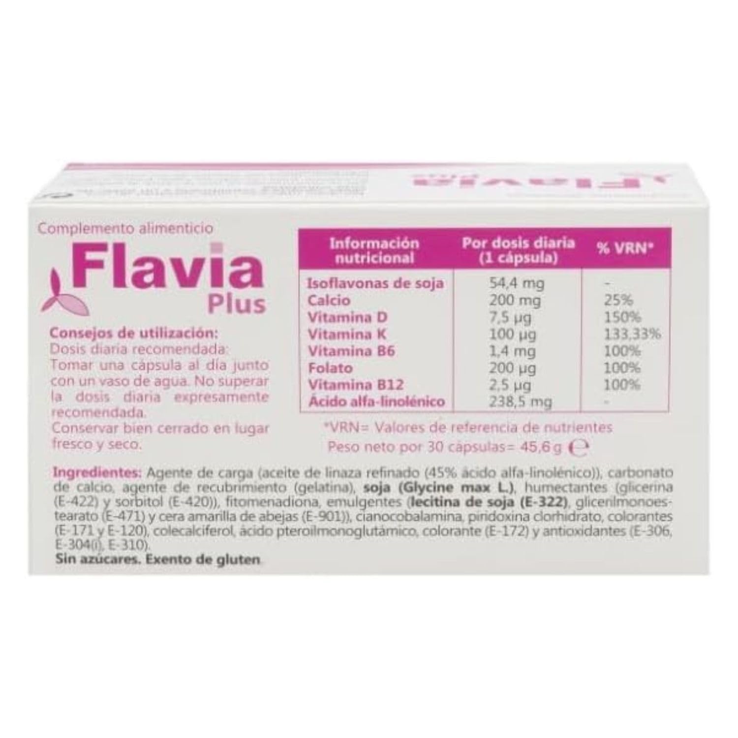 FLAVIA Plus Pack 2 x 30 Comprimidos - Alivia los Síntomas de la Menopausia, Bienestar de los Huesos, Disminuye el Cansancio, Complemento Alimenticio con Isoflavonas de Soja y Calcio