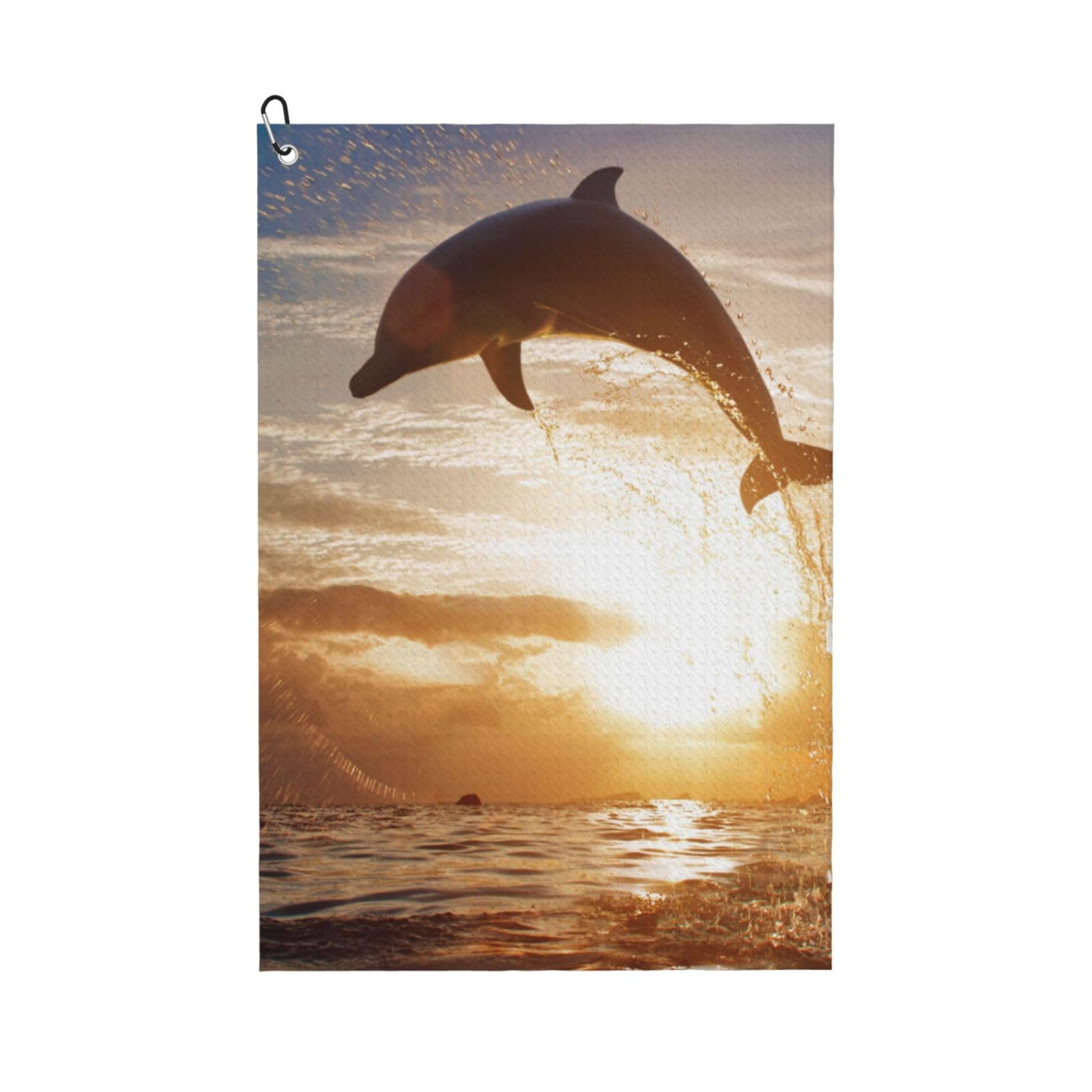 Hnnkloy Dolphin Jumping From Shining Water, 16x24 in Portable Waffle Golf Towels with Carabiner Clip for Golf Bag