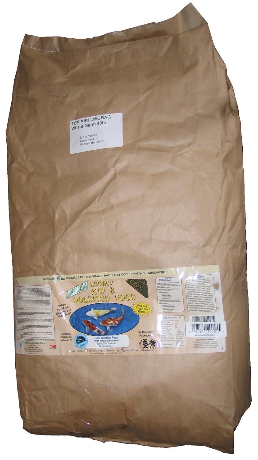 MICROBE-LIFT MLLWGBAG Cold Weather Floating Fish Food Pellets with Wheat Germ for Ponds, Water Gardens, and Fountains, for Live Goldfish and Koi, 40 Pounds