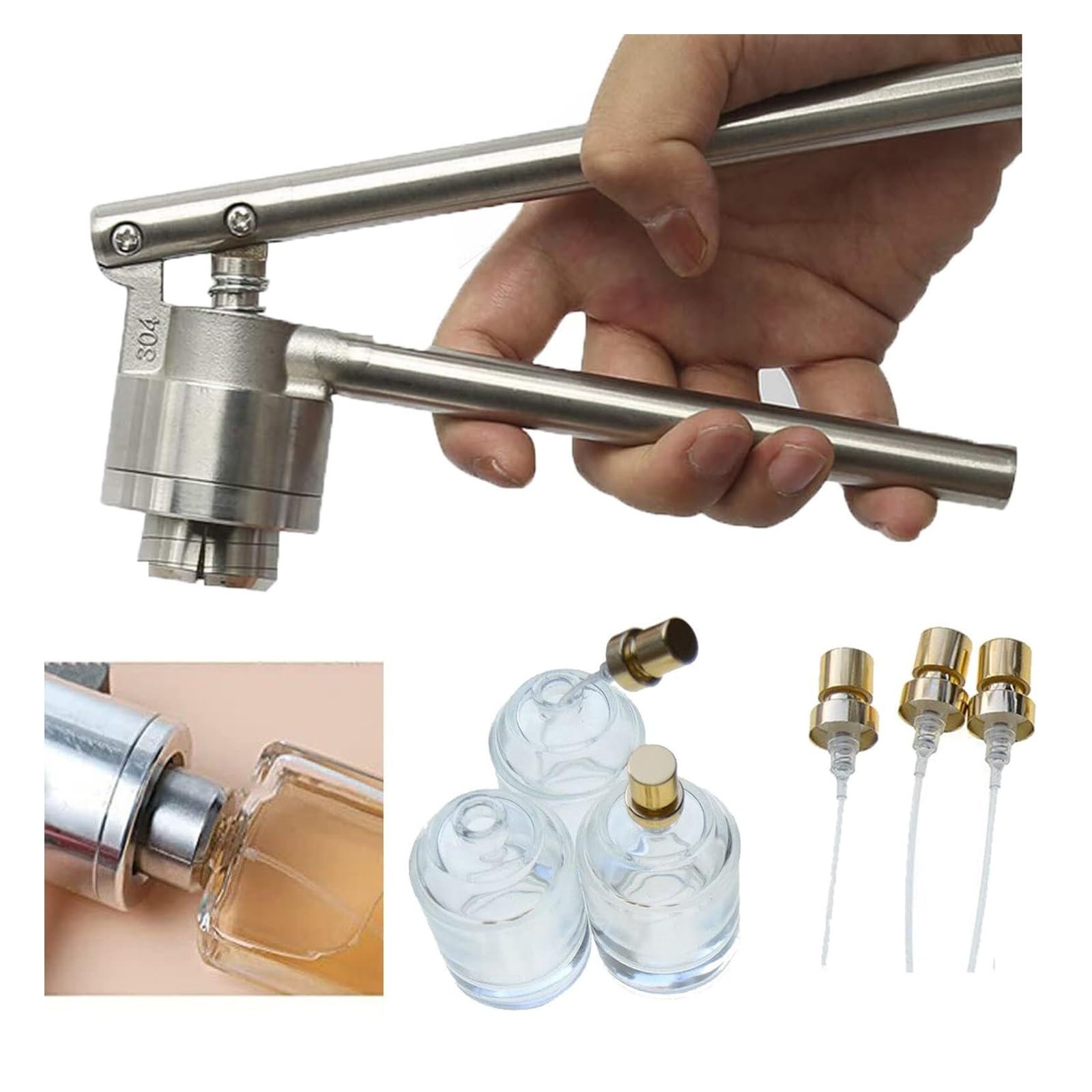 LJYKBFL Stainless Steel Manual Perfume Bottle Crimper - Hand Sealing Machine for 13mm/15mm/18mm/20mm Bottles with Ergonomic Long Handle Q52